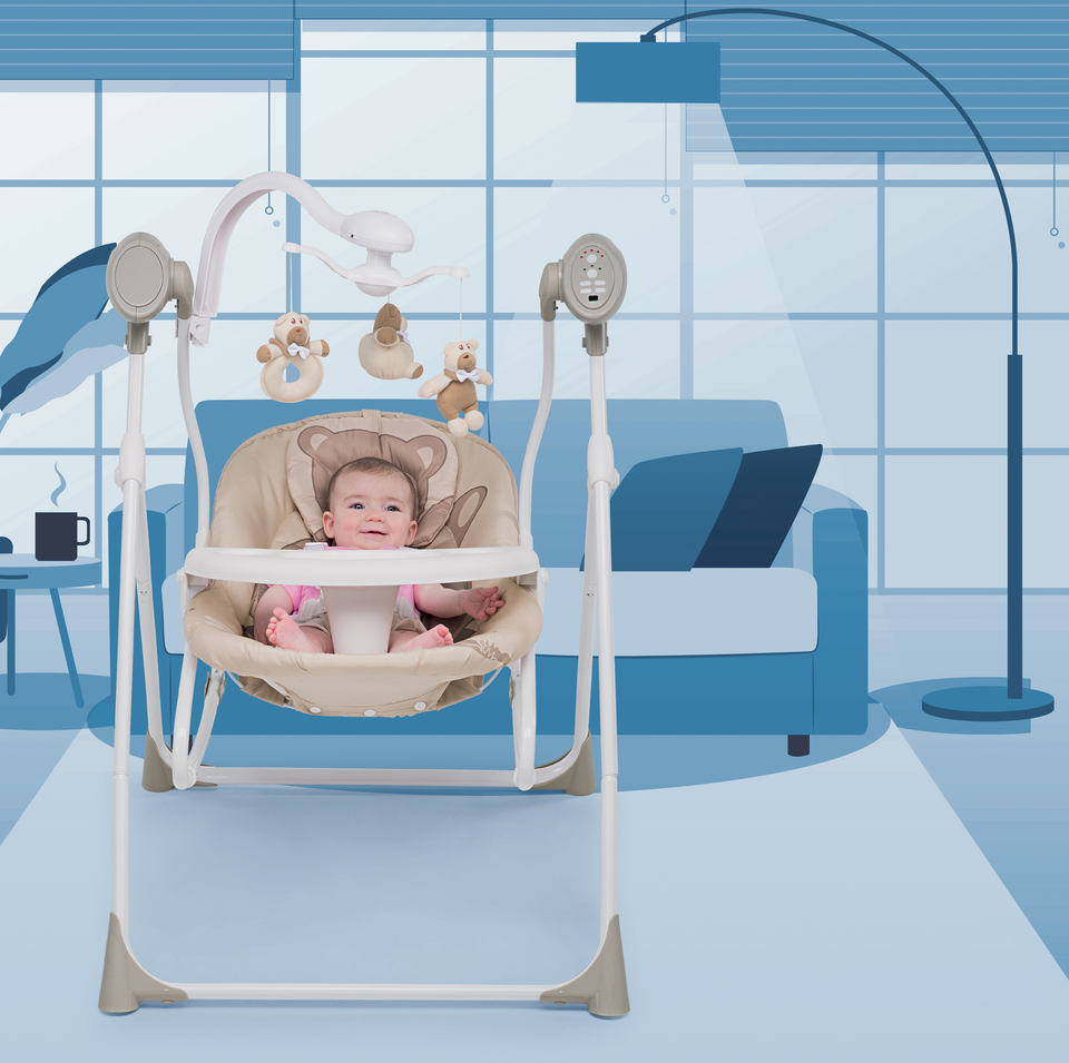 The Carillon by Foppaedretti is a multi-functional baby bouncer seat /musical baby roc devking chair with a remote control motionice and a range of melodies and toys.