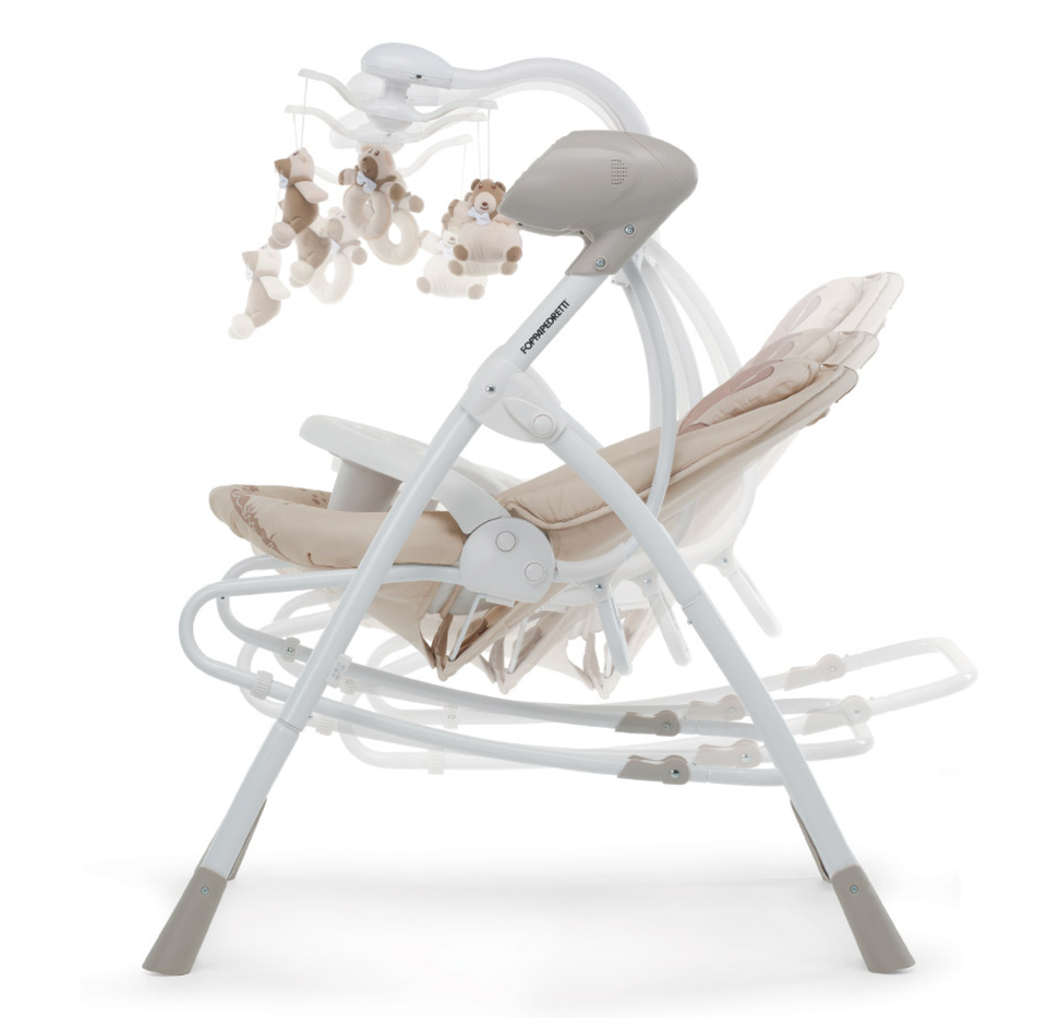 The Carillon by Foppaedretti is a multi-functional baby bouncer seat /musical baby roc devking chair with a remote control motionice and a range of melodies and toys.